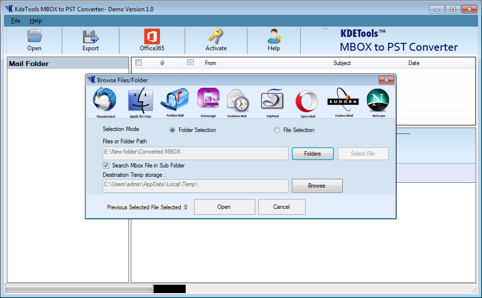 Screenshots of MBOX Converter